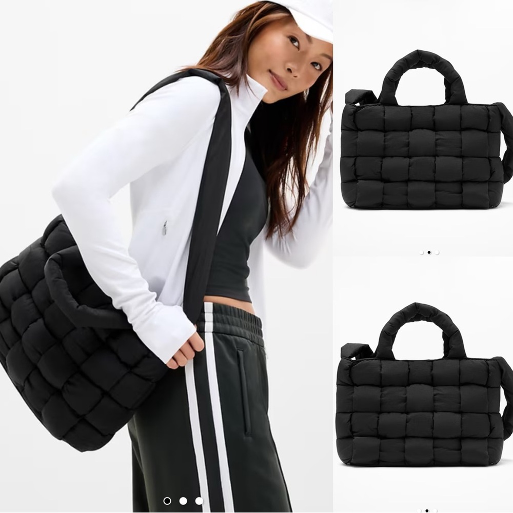 Athleta Woven square puff tote